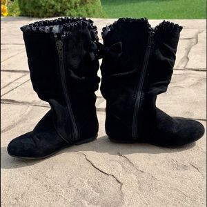 Toddler Girls fashion suede boots zip up 8 black suede tall shoes ruffled